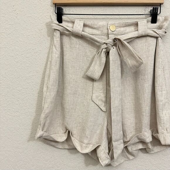 SHOW ME YOUR MUMU Hadley Linen-Blend Shorts Beige High Rise Belted NWT - Picture 7 of 12